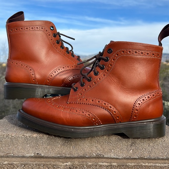 Dr. Martens Affleck Cognac Brogue Wingtip 7 Eye Lace Up Boots - Picture 1 of 17